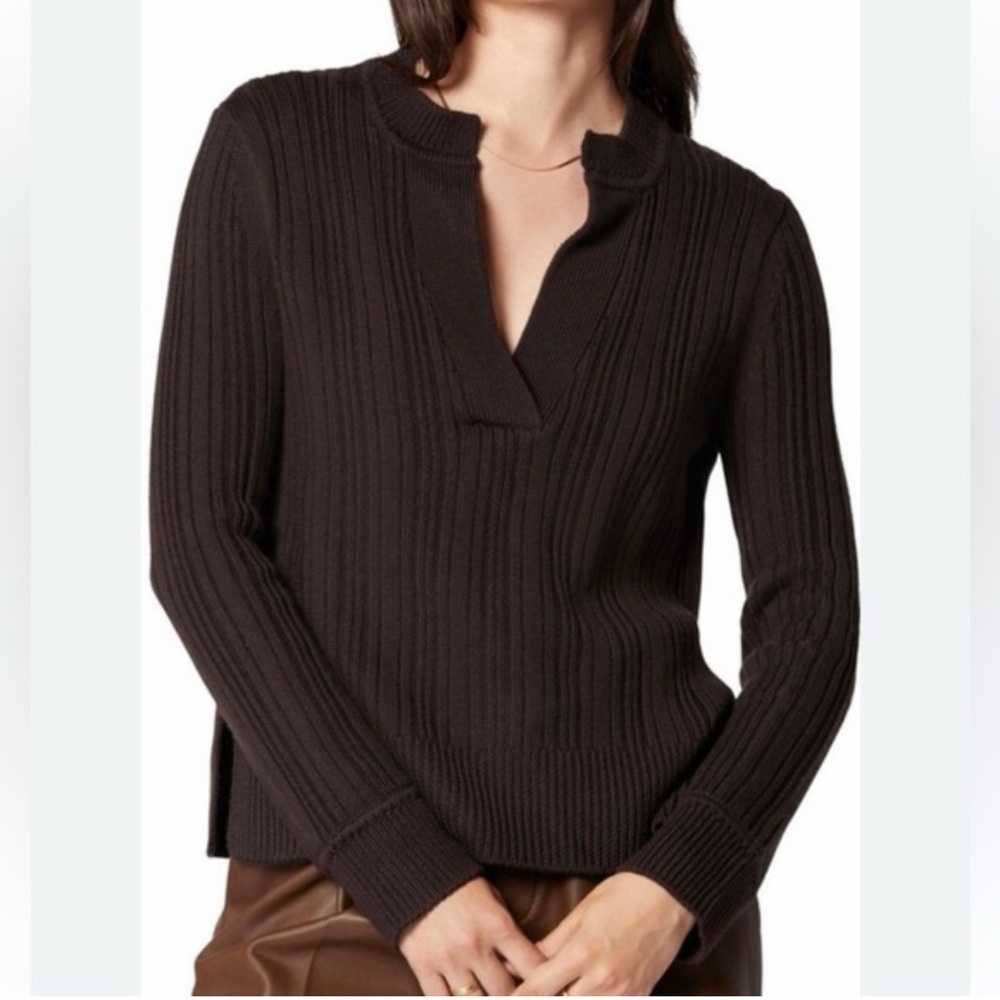 REVOLVE | Equipment Femme Brown Ribbed Wool Sweater XS | Split Neck Nwt